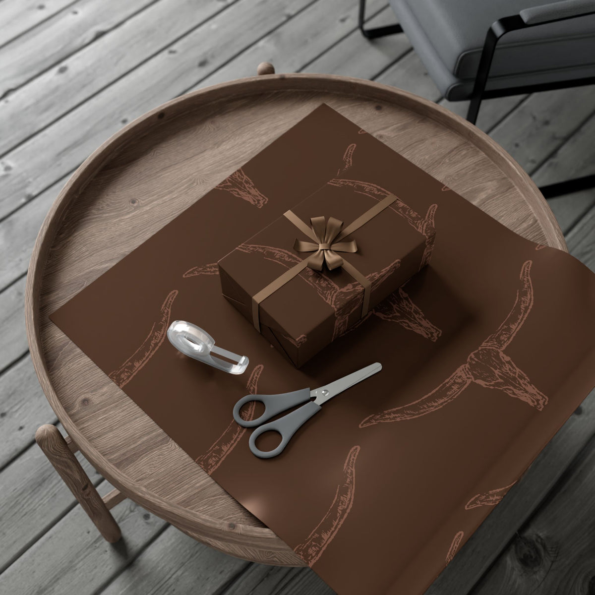 DARK BROWN LONGHORN | Western Wrapping Paper
