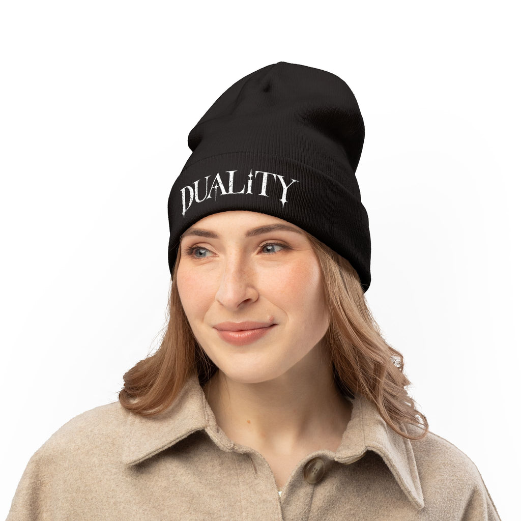 DUALITY | White Letters Beanie